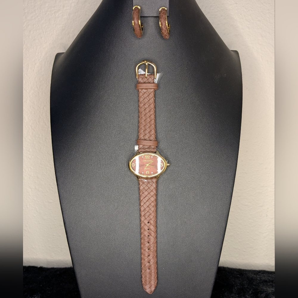 Joan Rivers Classics Collection Gold and Brown Women's Watch & Matching Earrings